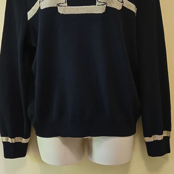 ST. JOHN by Marie Gray Santana Knit Sweater Size Large Ribbon Mock Neck Holiday - Picture 10 of 14